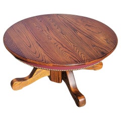 American Mission Oak Pedestal RoundCocktail Table w Leatherette Nail Trim Apron
