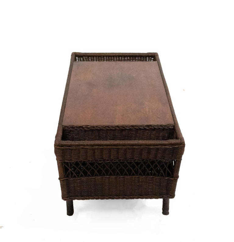 American Mission Style Brown Wicker Coffee Table at 1stDibs