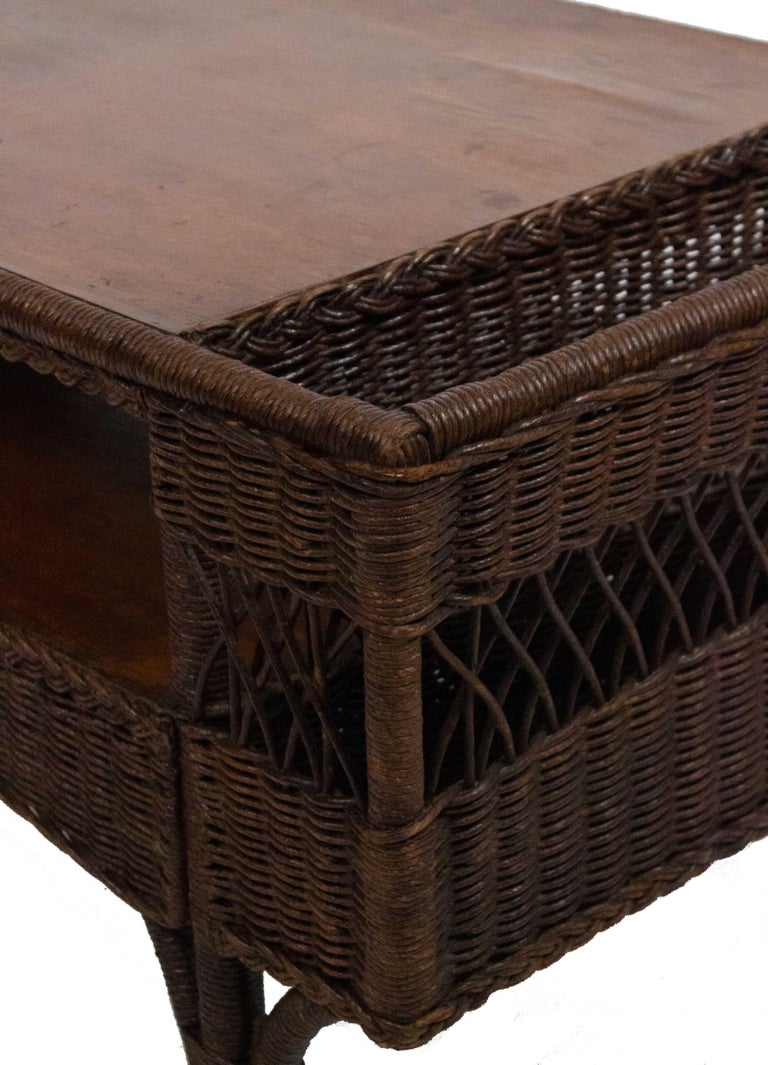 American Mission Style Brown Wicker Coffee Table at 1stDibs
