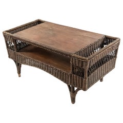 American Mission Style Brown Wicker Coffee Table
