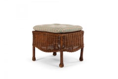 American Mission Style Wicker and Cushioned Ottoman