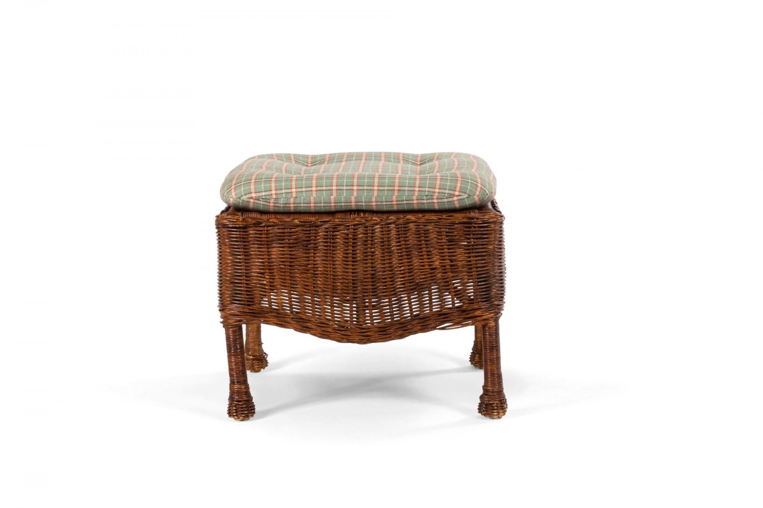 20th Century American Mission Style Wicker and Cushioned Ottoman
