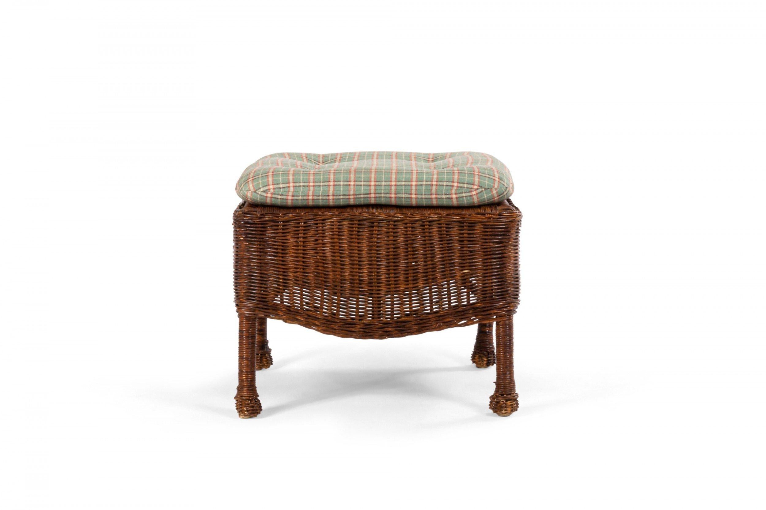 American Mission Style Wicker and Cushioned Ottoman 3