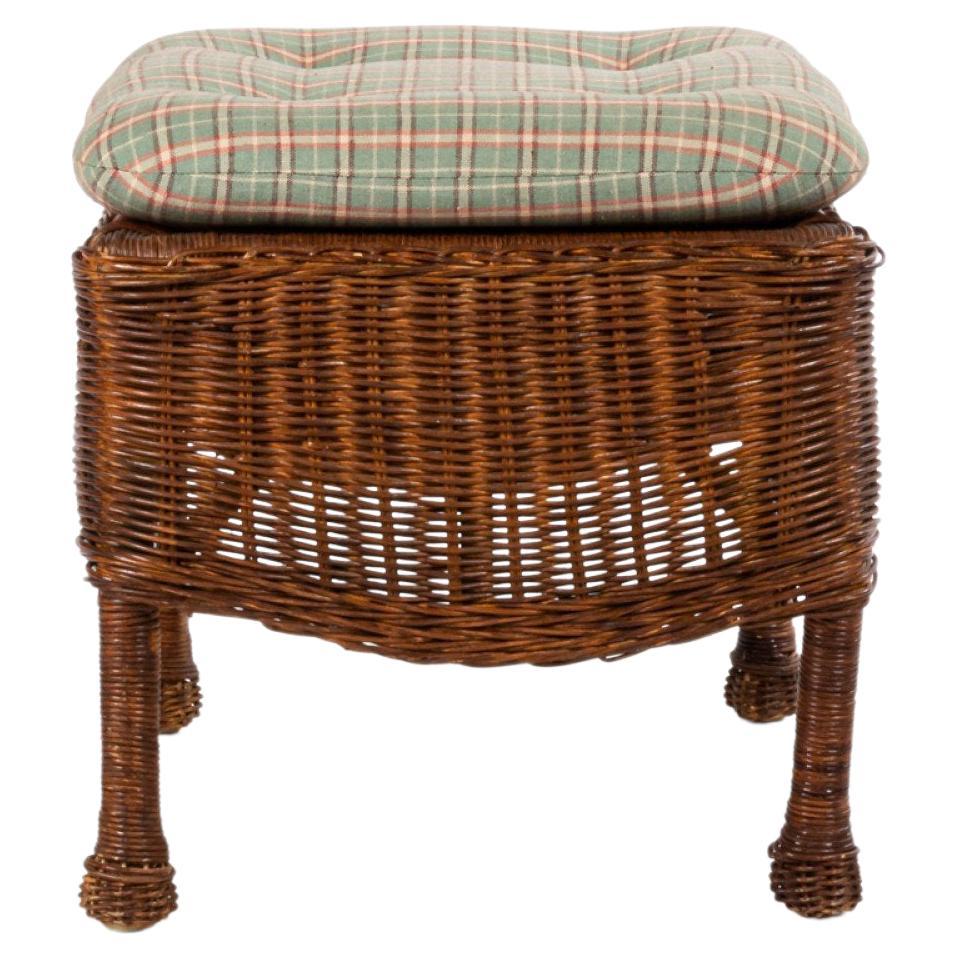 American Mission Style Wicker and Cushioned Ottoman