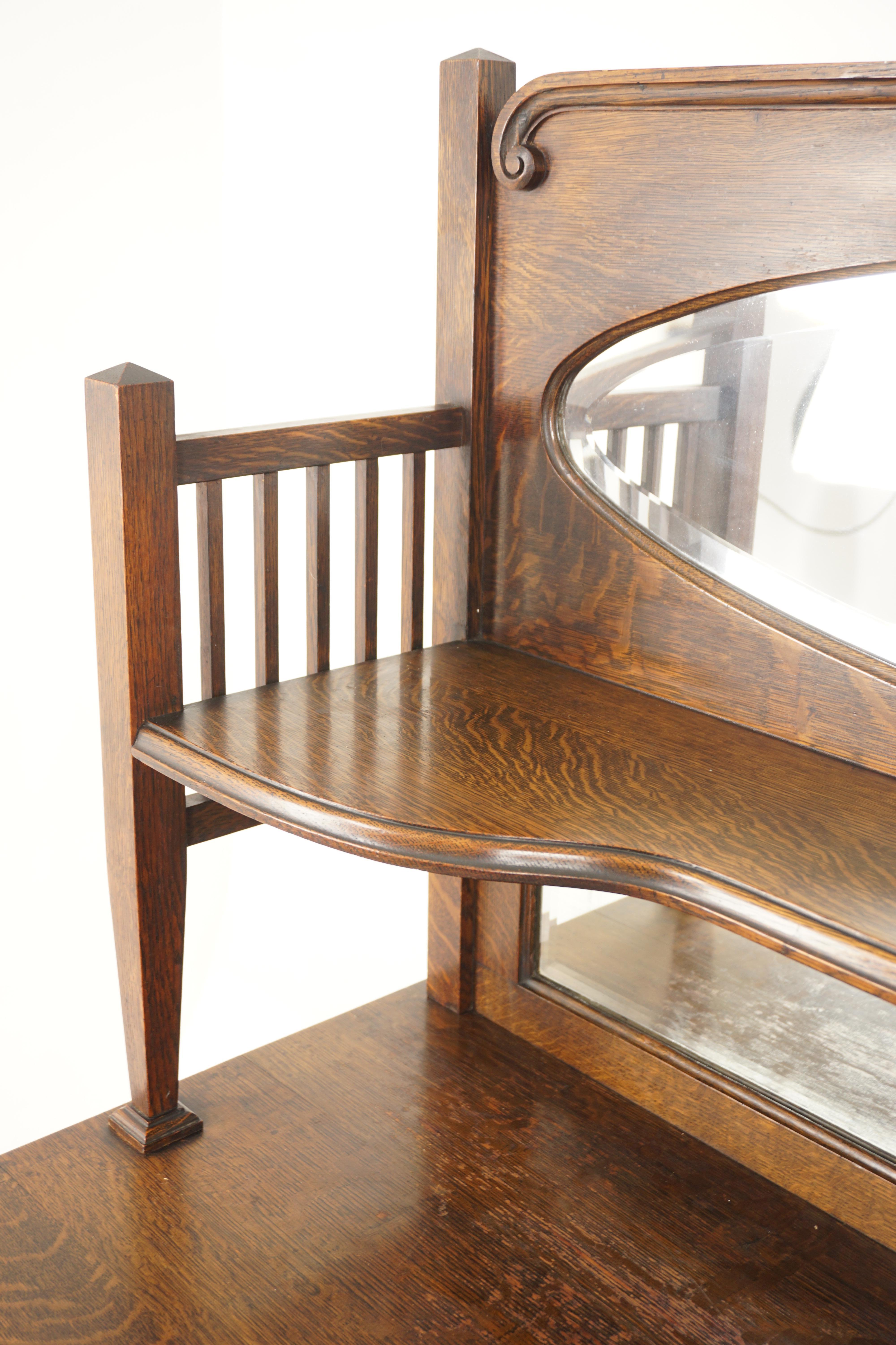 American Mission Tiger Oak Mirror Back Sideboard Leaded Glass, America 1910 H700 2