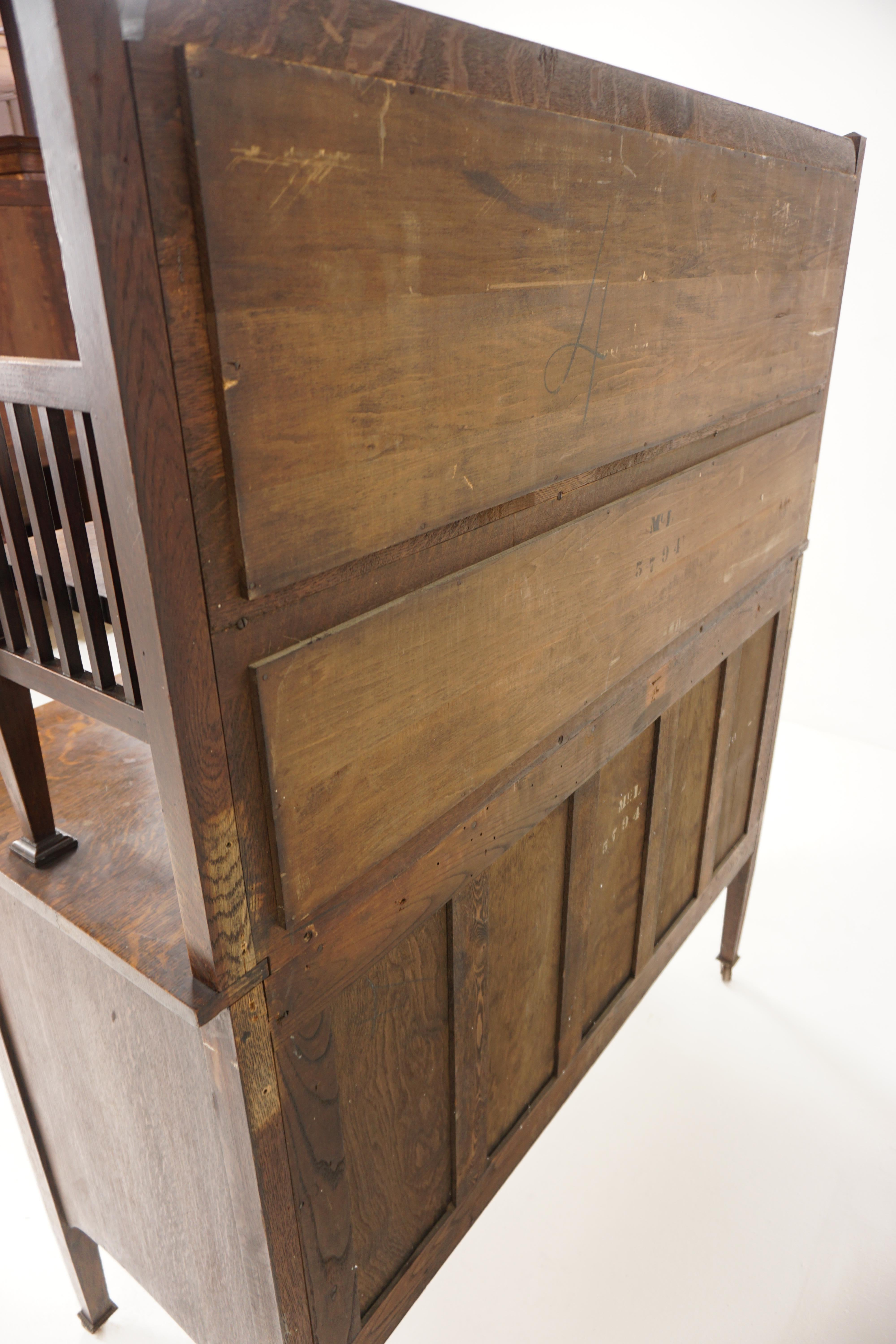 American Mission Tiger Oak Mirror Back Sideboard Leaded Glass, America 1910 H700 6