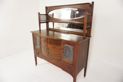 American Mission Tiger Oak Mirror Back Sideboard Leaded Glass, America 1910 H700