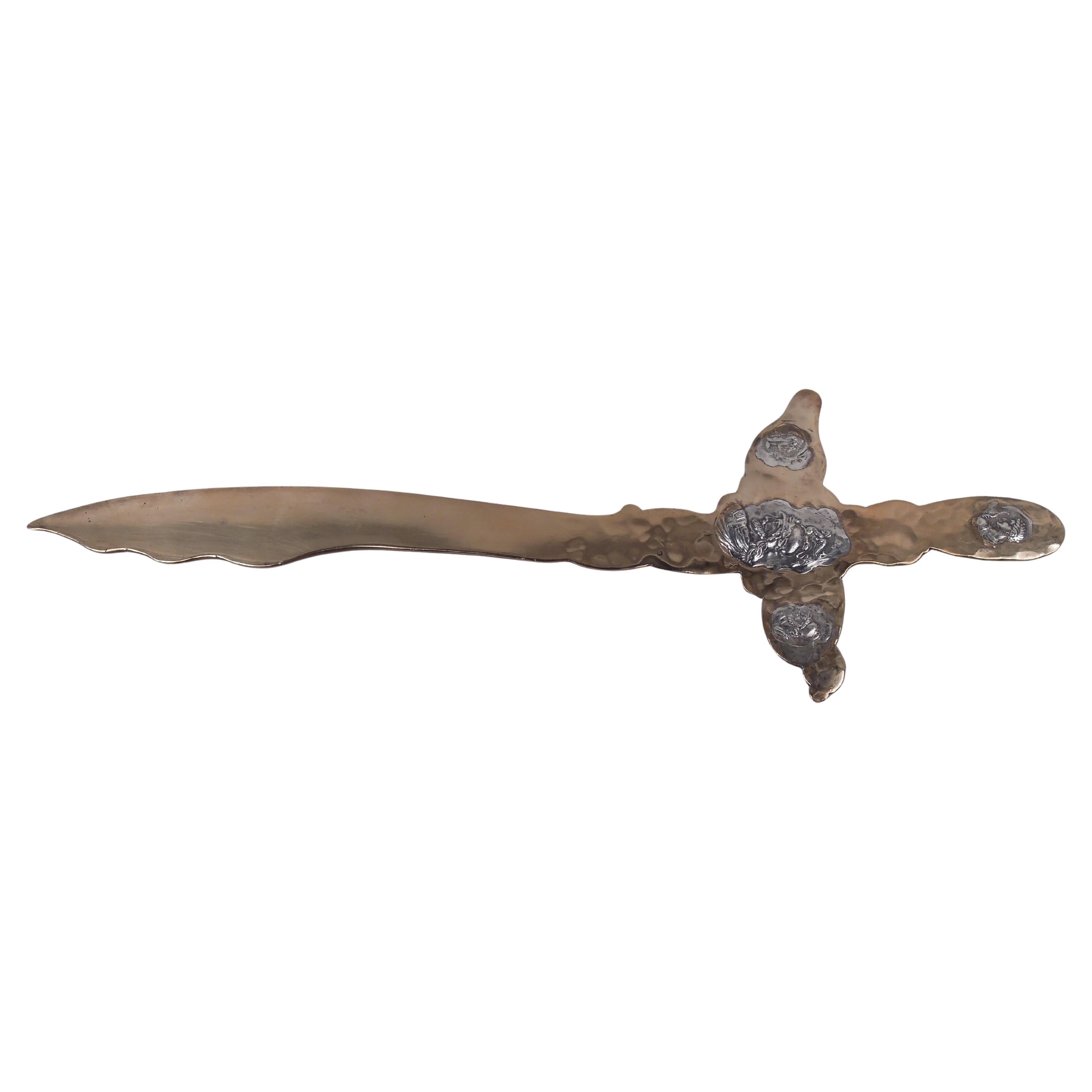 American Mixed Metal Paper Knife in Archaeological Medallion Pattern For Sale