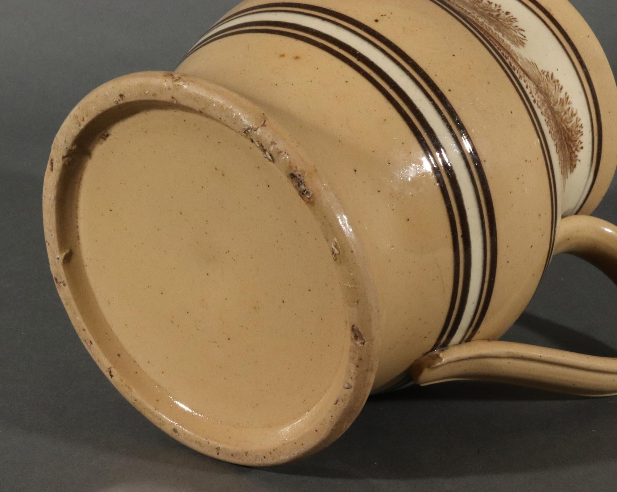 American Mocha Yellow Ware Jug with Puce Seaweed Decoration For Sale 3