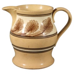 Antique American Mocha Yellow Ware Jug with Puce Seaweed Decoration