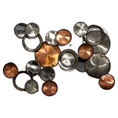 American Modern Abstract Silver & Copper Raindrop Wall Sculpture, Curtis Jeré