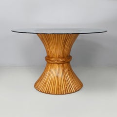 American modern bamboo and glass round dining table by McGuire, 1970s