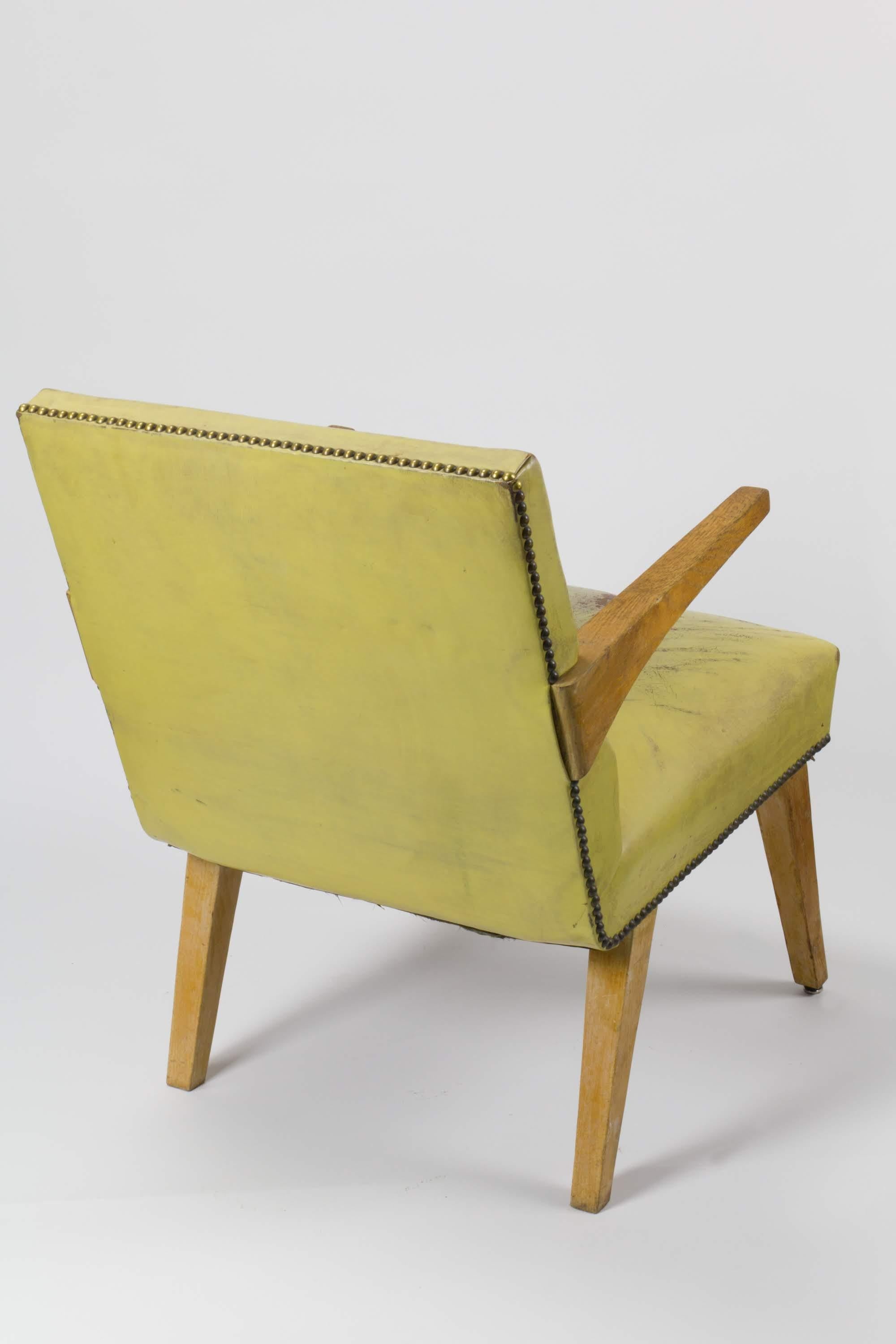 Mid-20th Century American Modern Birch and Leather Armchair For Sale