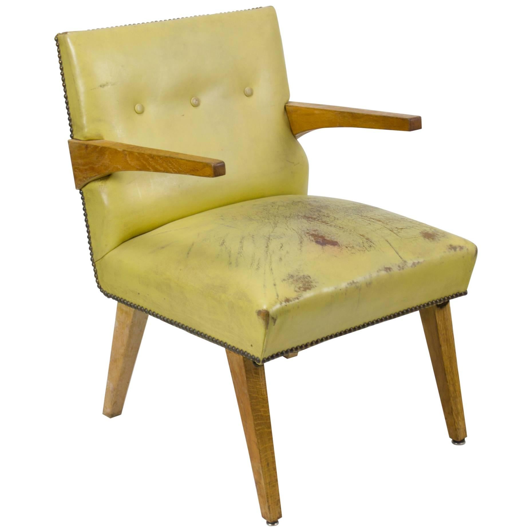 American Modern Birch and Leather Armchair For Sale