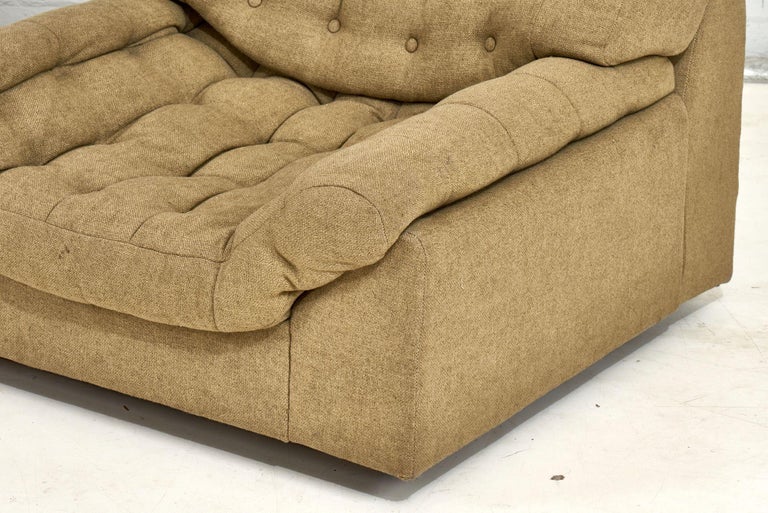 American Modern Biscuit Tufted Lounge Chairs with Walnut Plinth Base