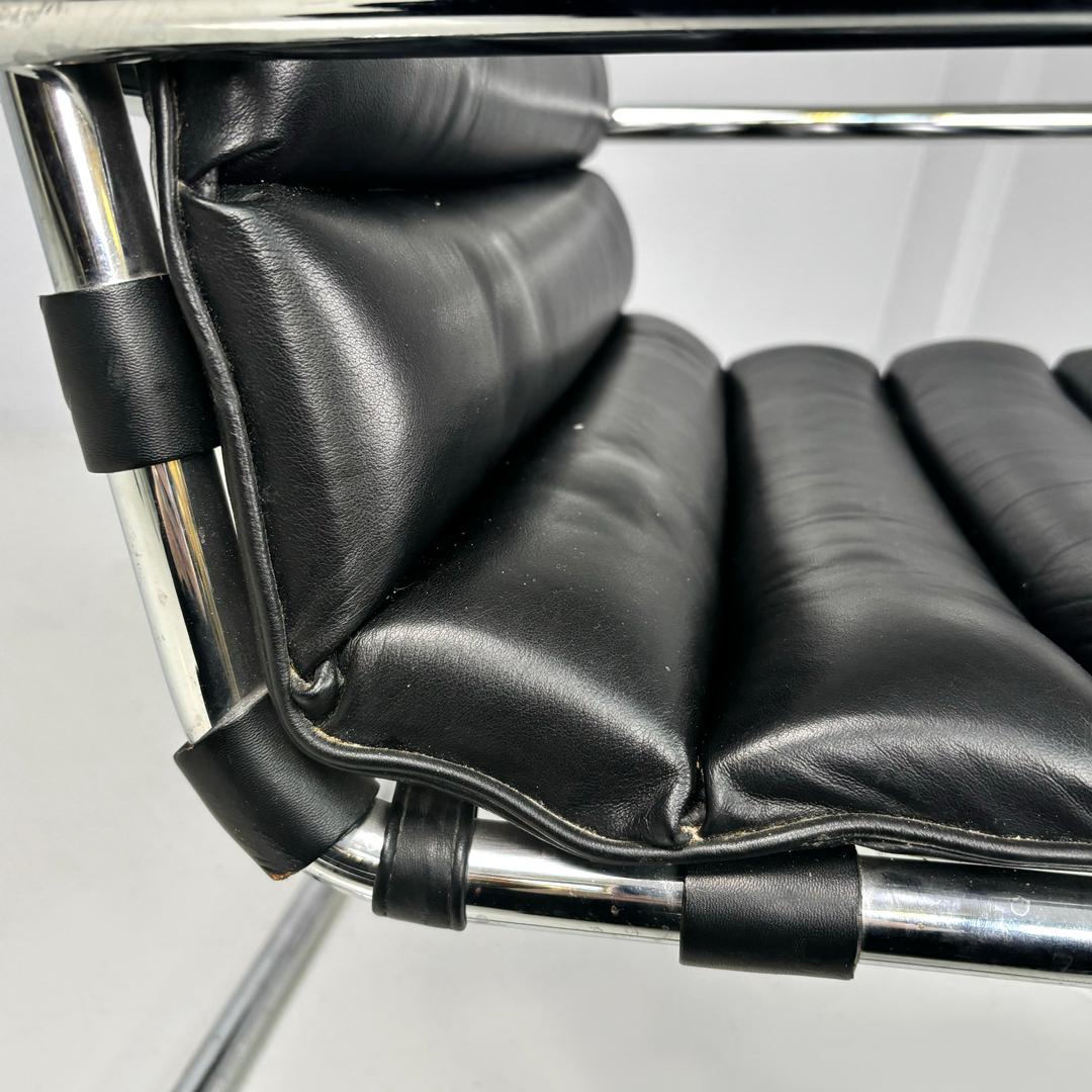 American modern black leather armchair MR40 Mies van der Rohe for Knoll, 1980s 7