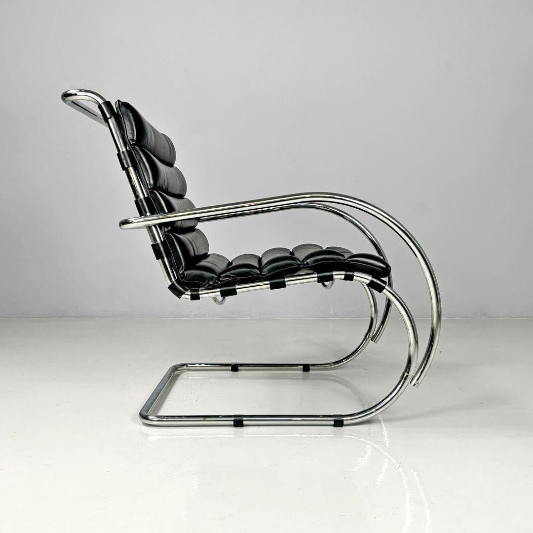 Modern American modern black leather armchair MR40 Mies van der Rohe for Knoll, 1980s