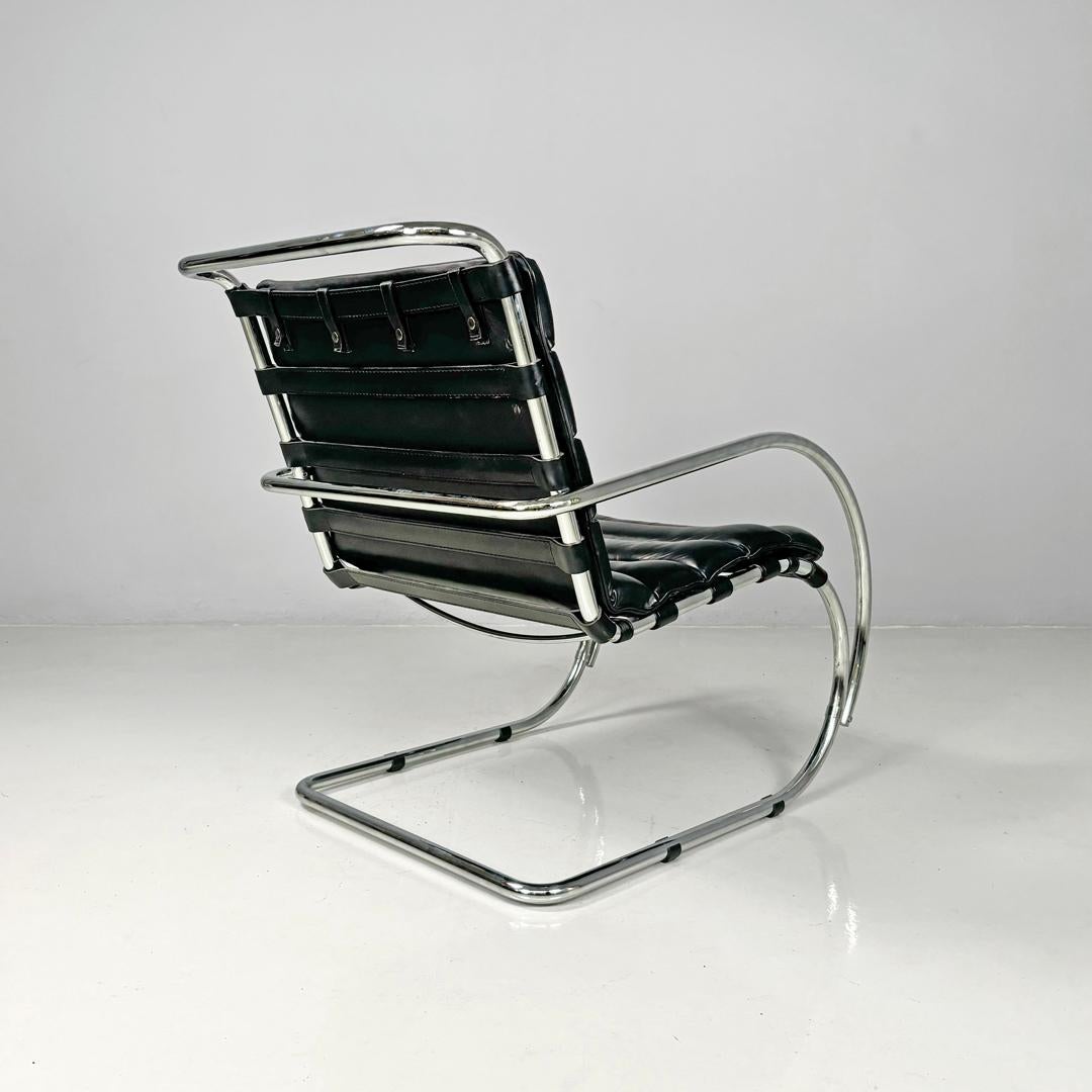 American modern black leather armchair MR40 Mies van der Rohe for Knoll, 1980s In Good Condition In MIlano, IT