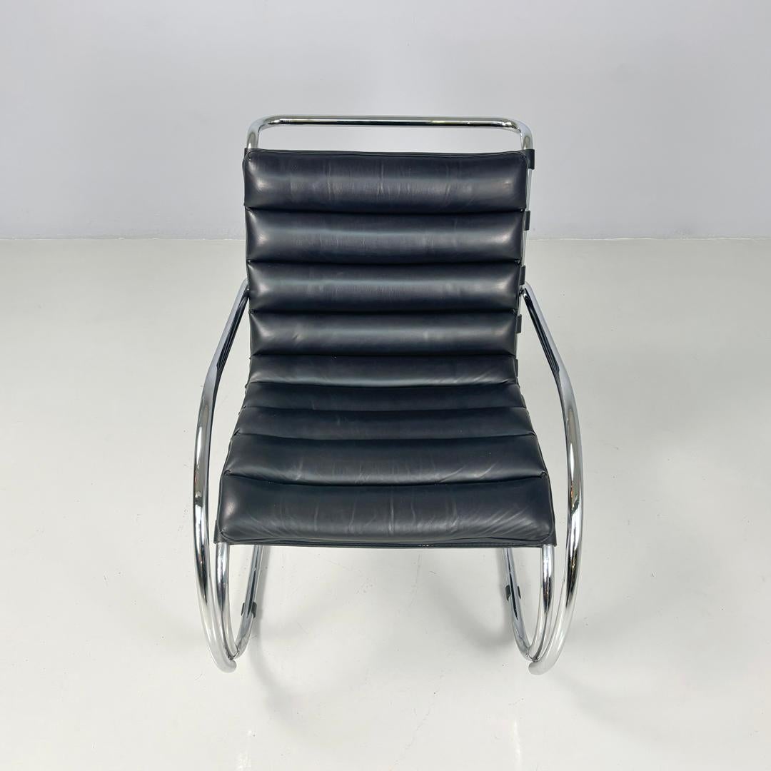 Metal American modern black leather armchair MR40 Mies van der Rohe for Knoll, 1980s