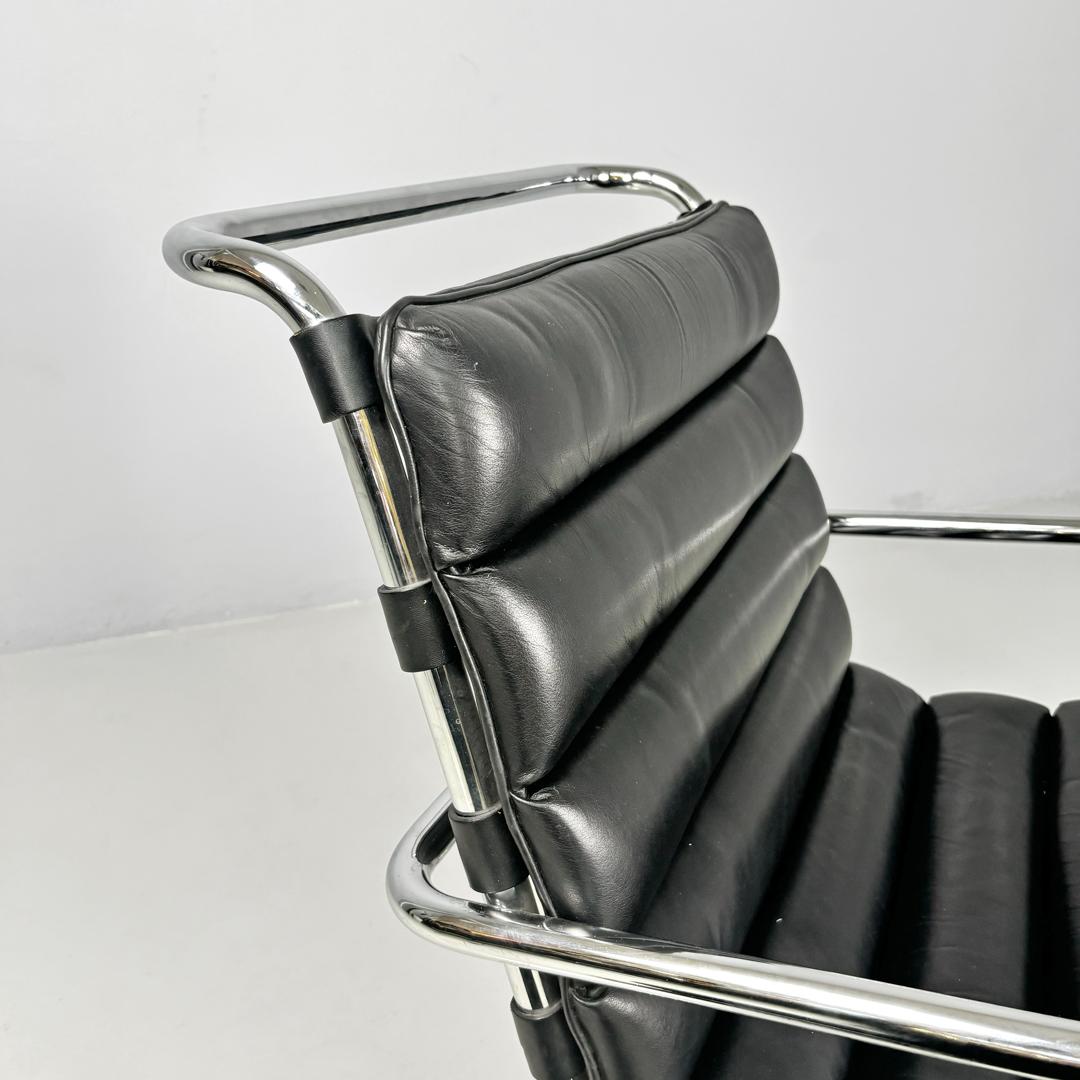 American modern black leather armchair MR40 Mies van der Rohe for Knoll, 1980s 1
