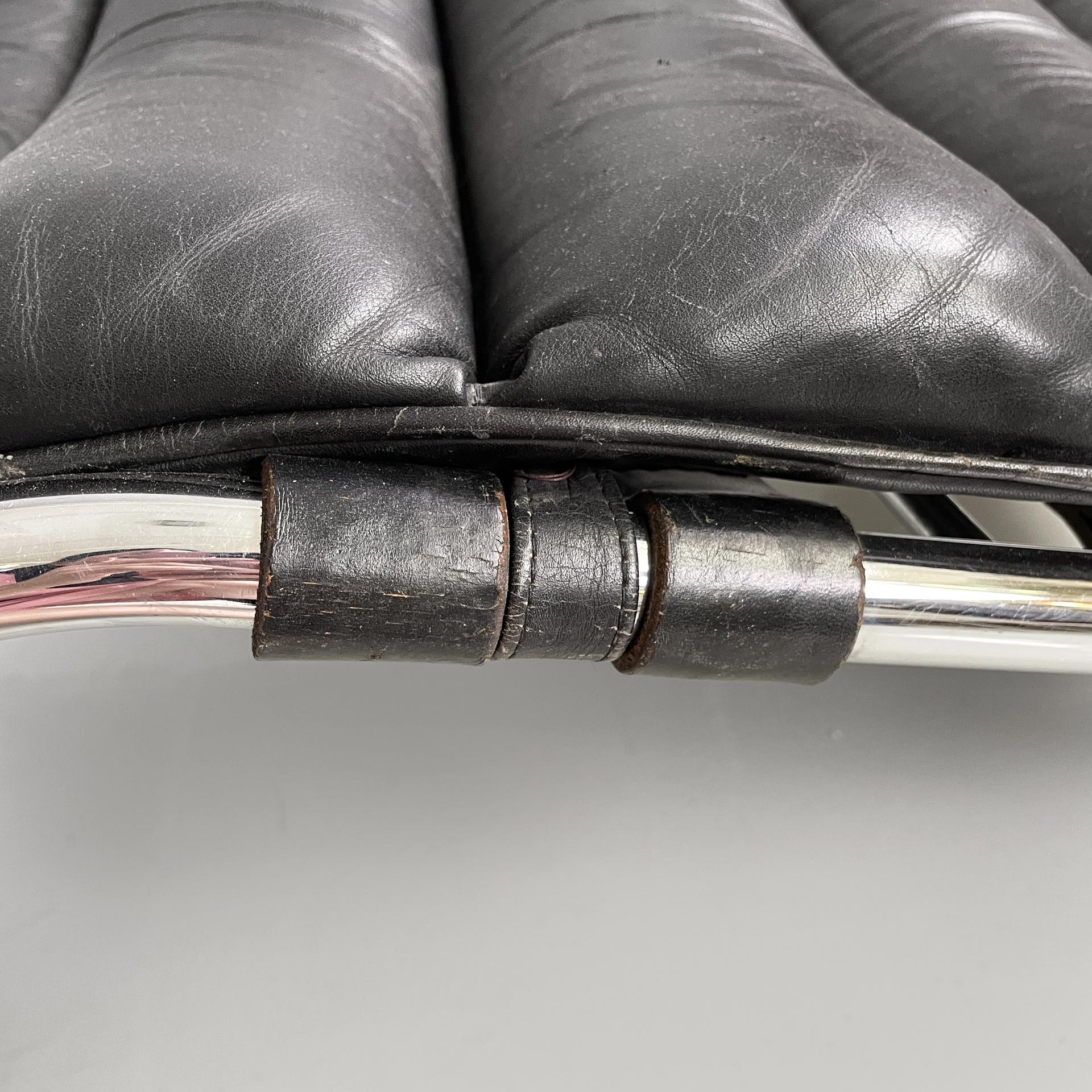 Chaise longue moderna americana de cuero negro de Mies Van Der Rohe para Knoll años 70 en venta 8