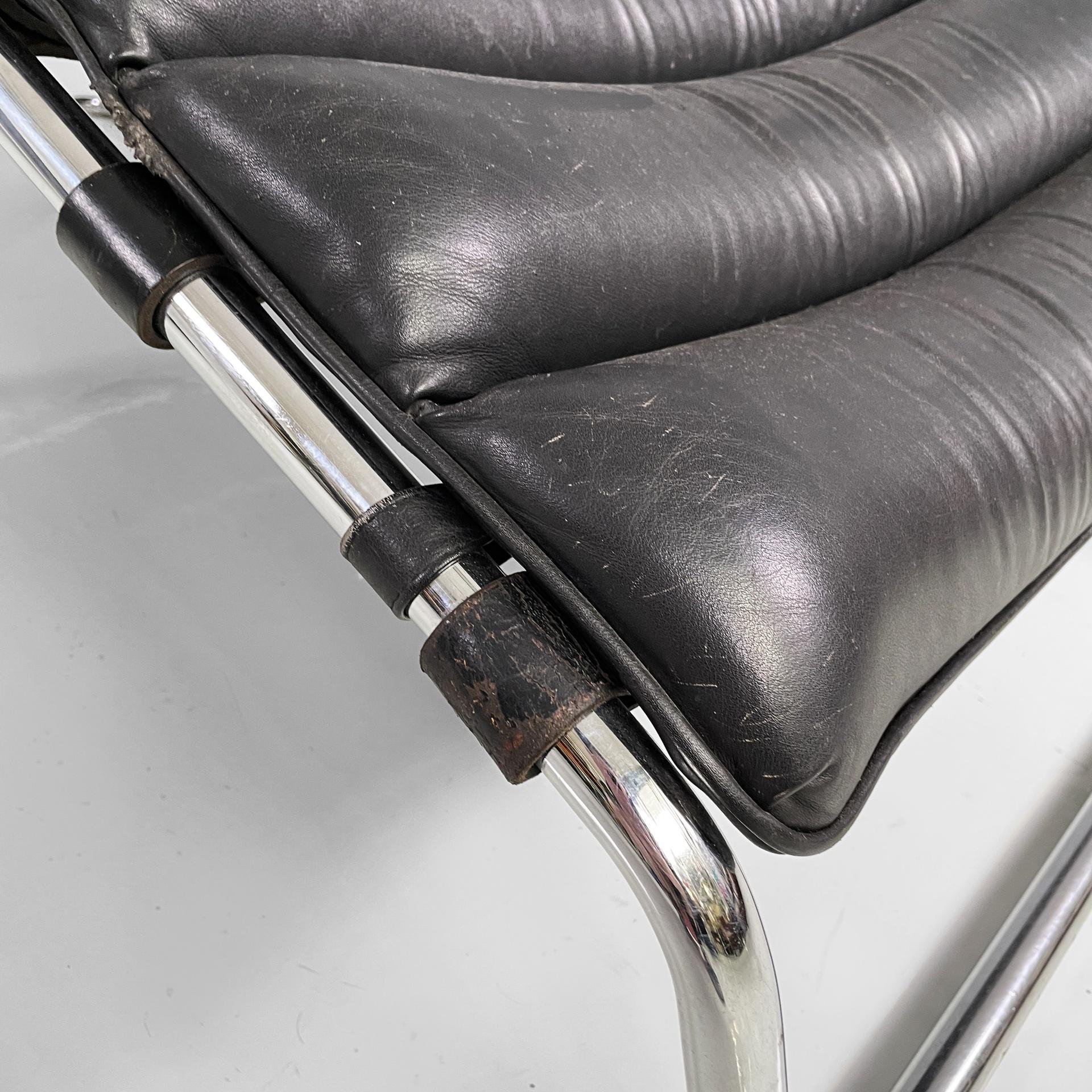 Chaise longue moderna americana de cuero negro de Mies Van Der Rohe para Knoll años 70 en venta 10