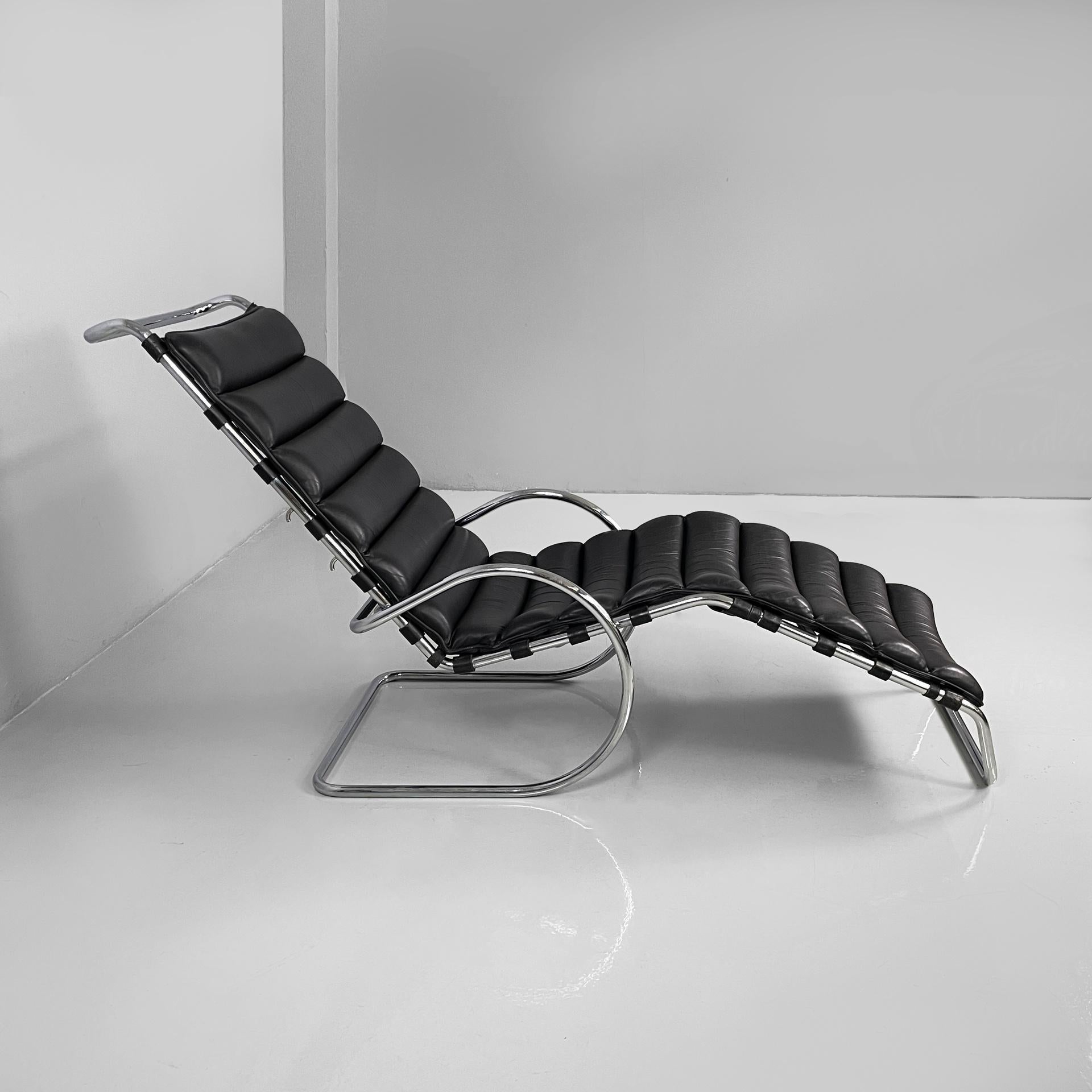 Chaise longue moderna americana de cuero negro de Mies Van Der Rohe para Knoll años 70 Moderno en venta