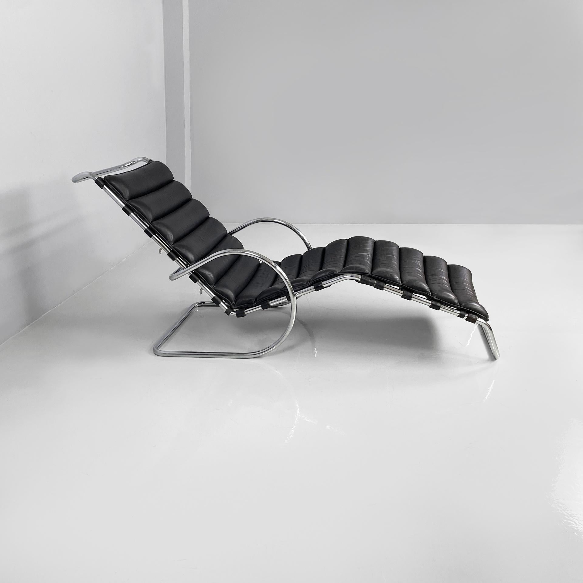 Chaise longue moderna americana de cuero negro de Mies Van Der Rohe para Knoll años 70 Estadounidense en venta