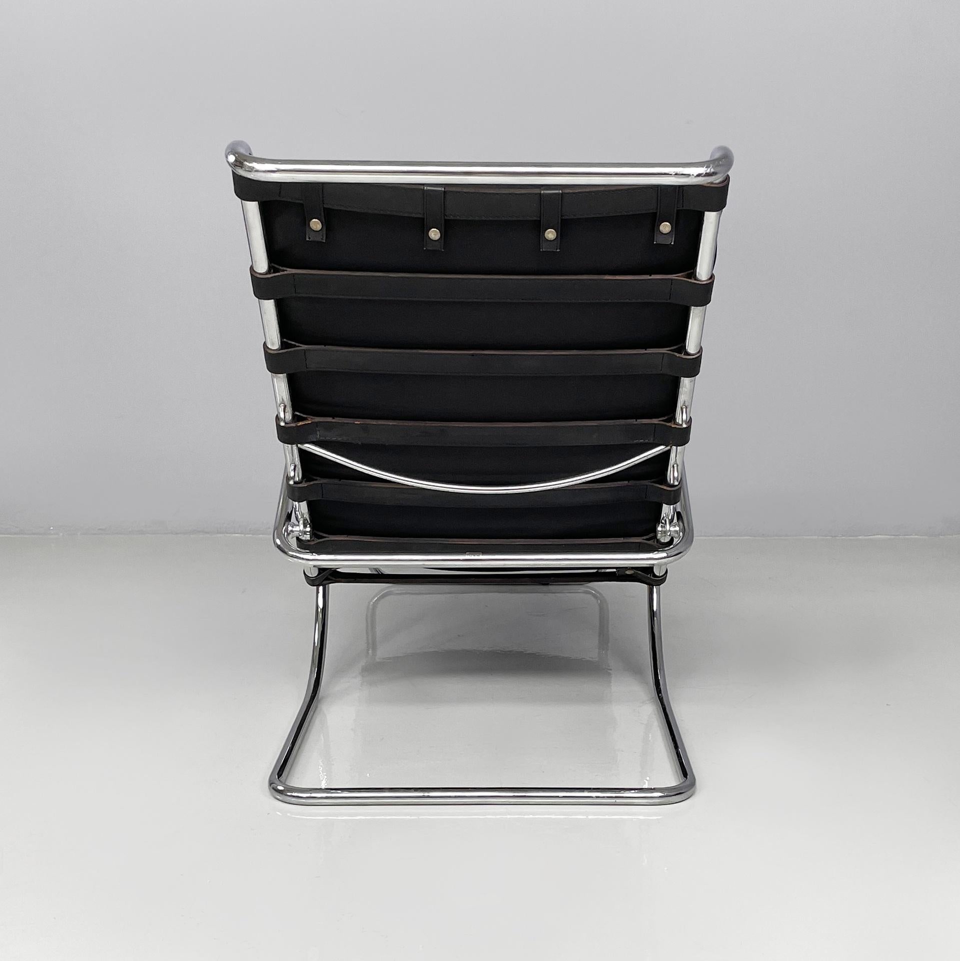 Chaise longue moderna americana de cuero negro de Mies Van Der Rohe para Knoll años 70 finales del siglo XX en venta