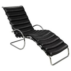 Chaise longue moderna americana de cuero negro de Mies Van Der Rohe para Knoll años 70
