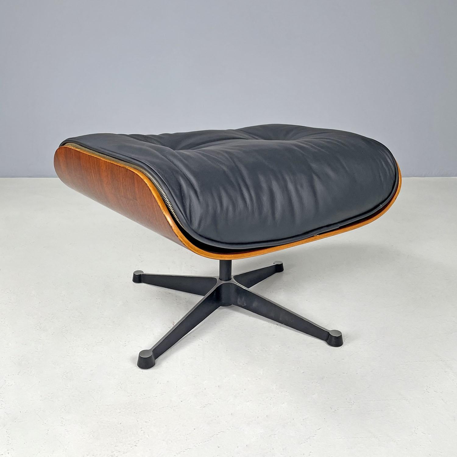 American modern black leather lounge chair 670 671 by Eames for Miller, 1970s For Sale 4