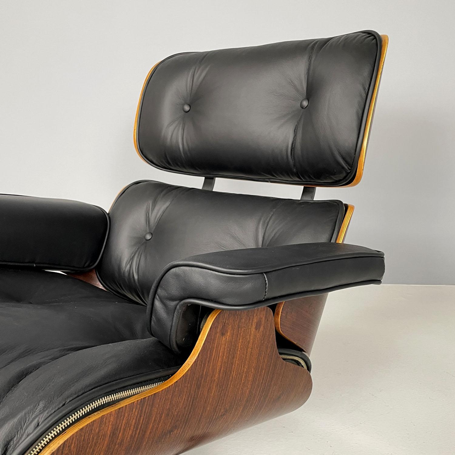 American modern black leather lounge chair 670 671 by Eames for Miller, 1970s For Sale 8