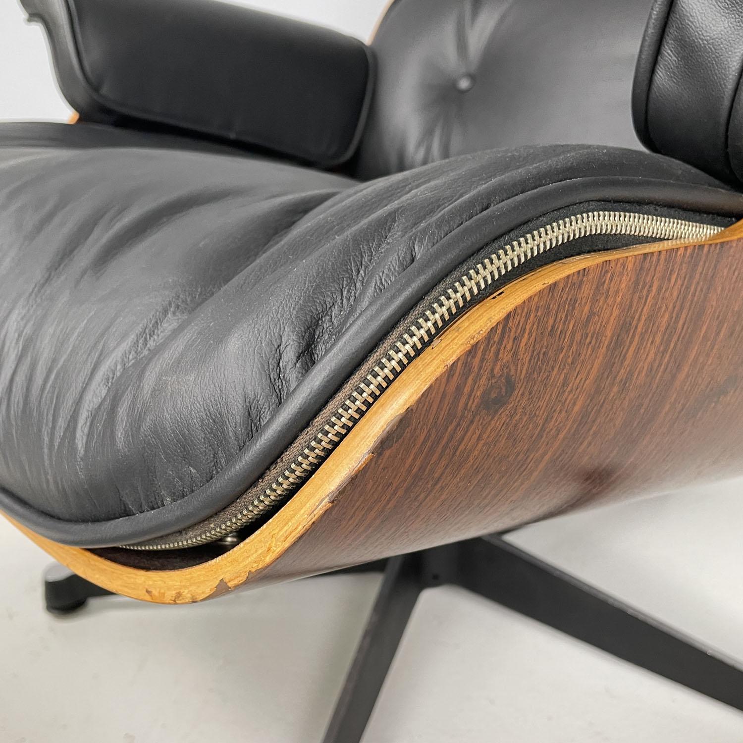 American modern black leather lounge chair 670 671 by Eames for Miller, 1970s 9