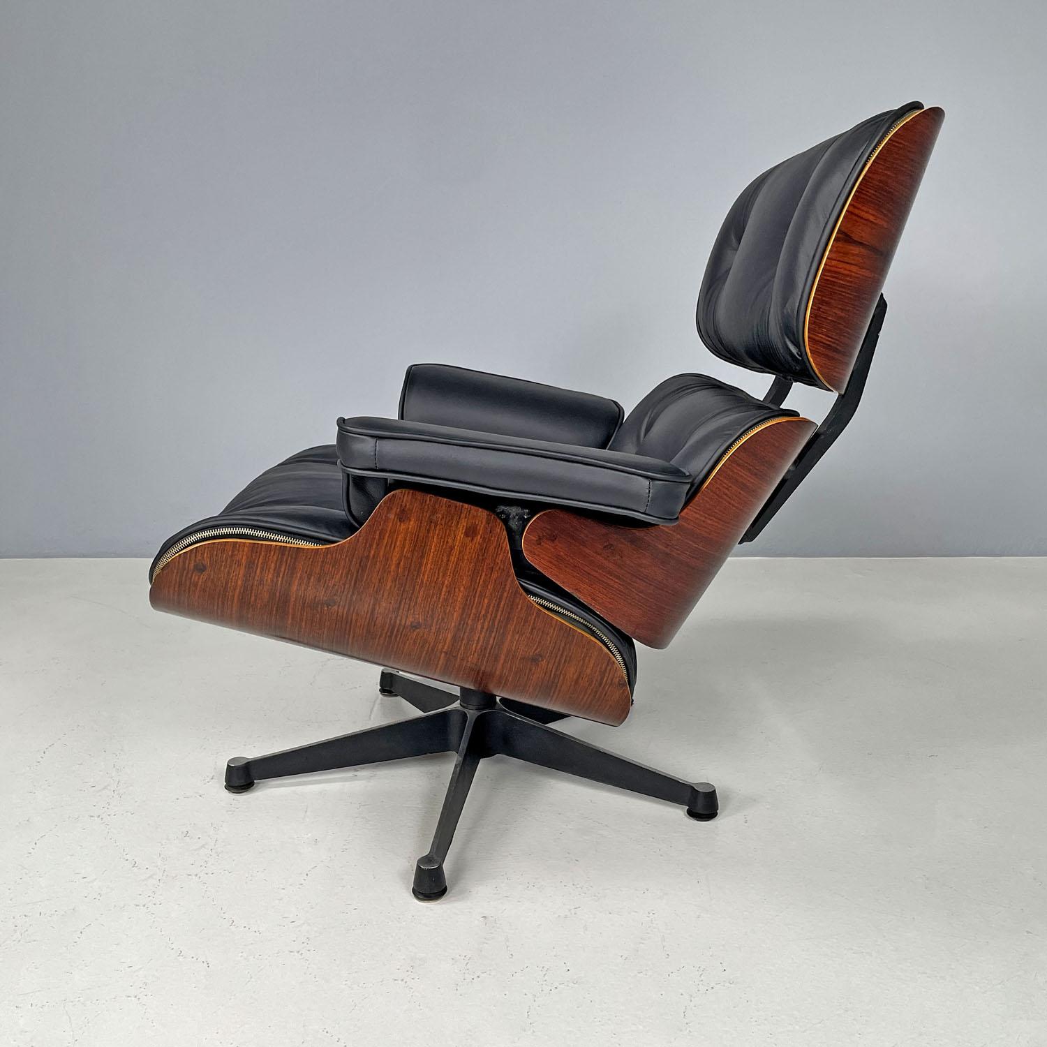 Late 20th Century American modern black leather lounge chair 670 671 by Eames for Miller, 1970s