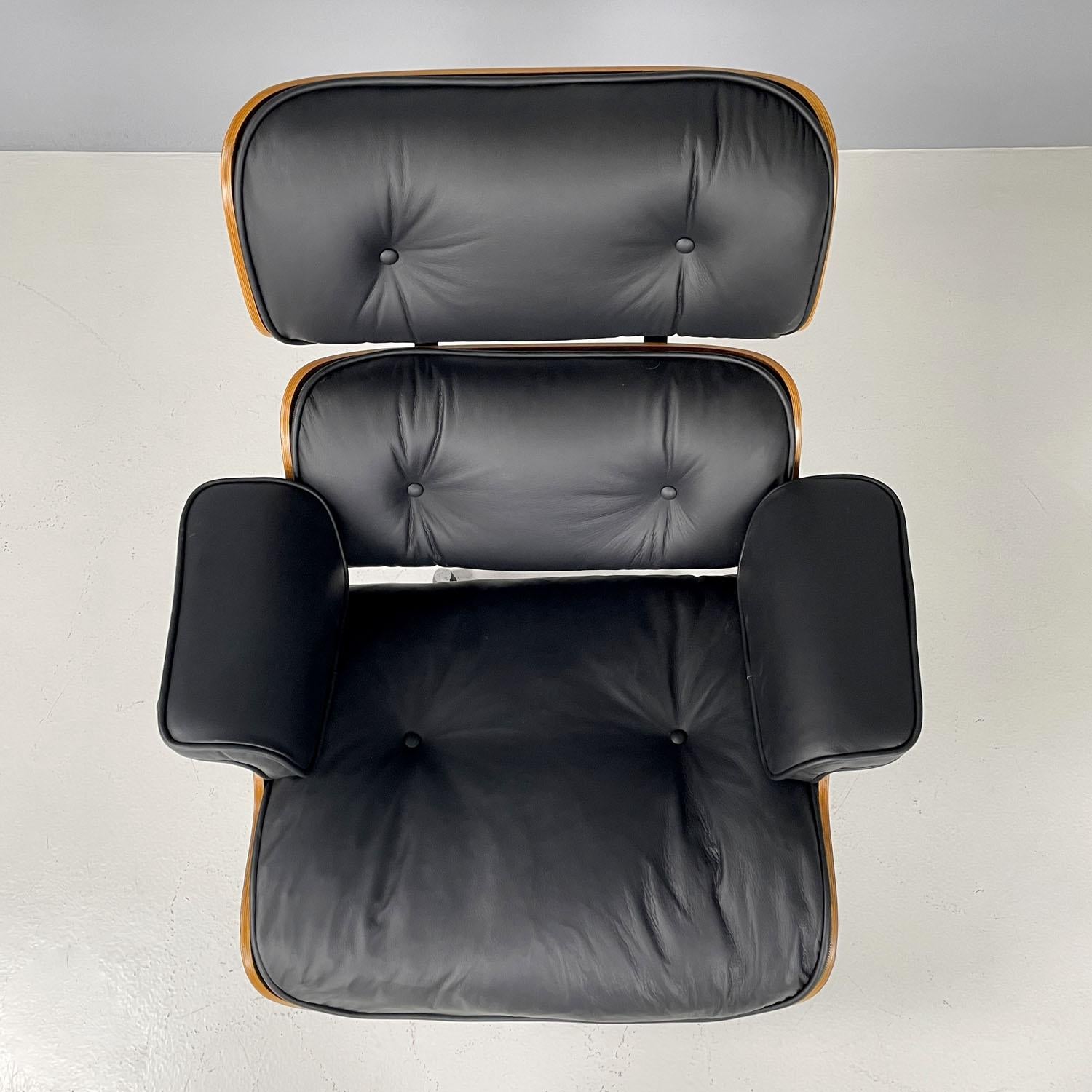 American modern black leather lounge chair 670 671 by Eames for Miller, 1970s For Sale 2