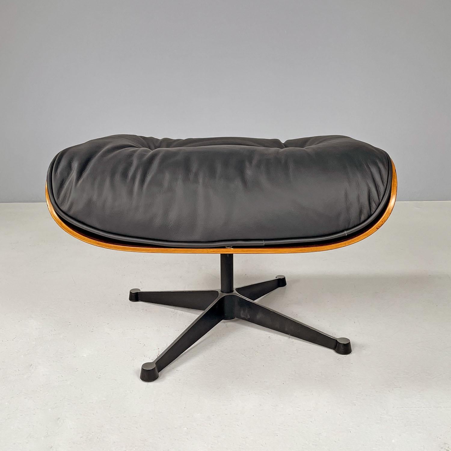 American modern black leather lounge chair 670 671 by Eames for Miller, 1970s For Sale 3