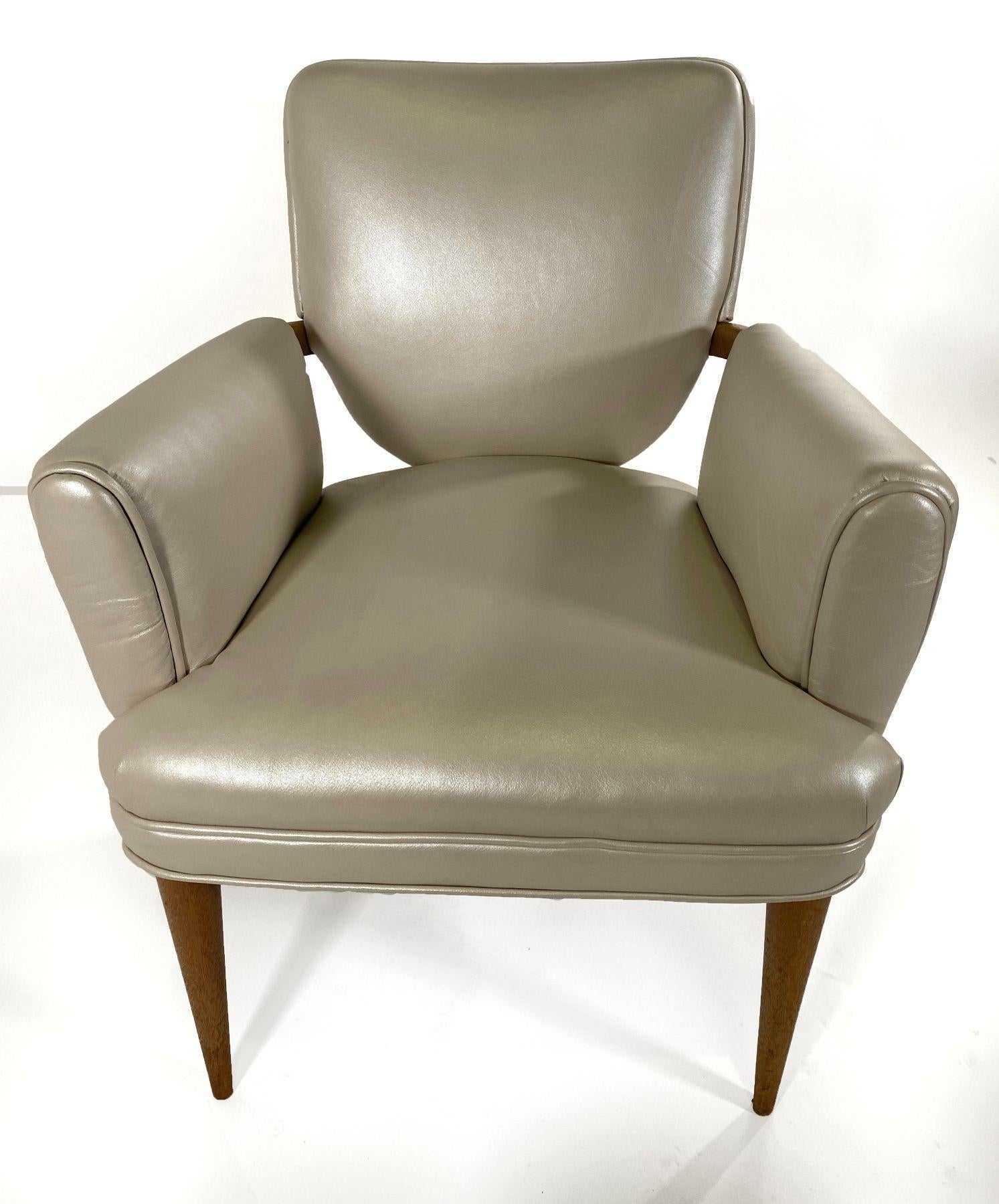 American Modern Bleached Mahogany and Leather Armchair, Paul Frankl In Good Condition For Sale In Hollywood, FL