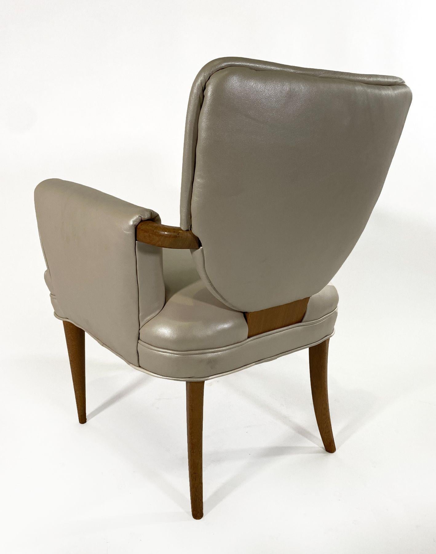 Mid-20th Century American Modern Bleached Mahogany and Leather Armchair, Paul Frankl For Sale
