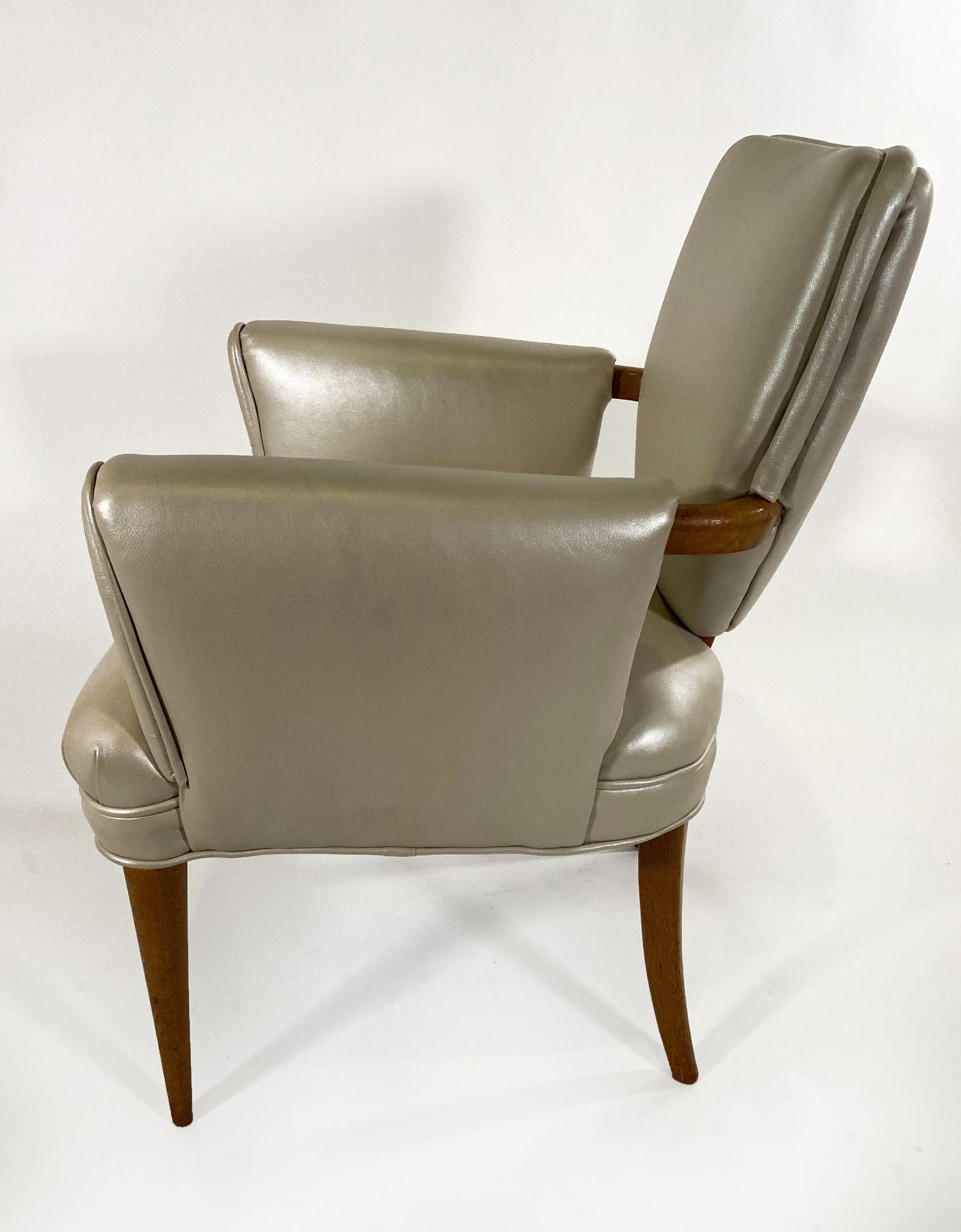 American Modern Bleached Mahogany and Leather Armchair, Paul Frankl For Sale 1