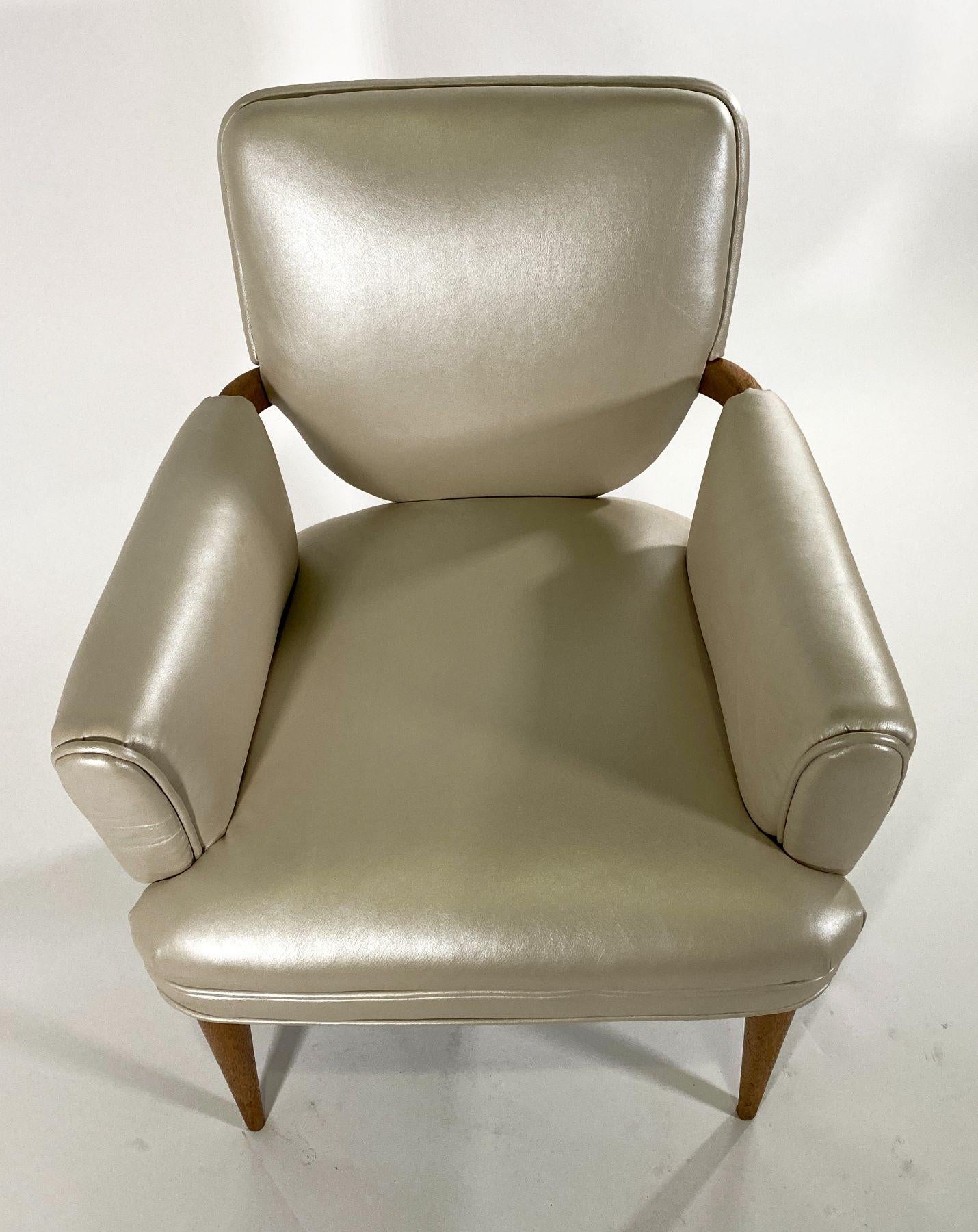 American Modern Bleached Mahogany and Leather Armchair, Paul Frankl For Sale 3