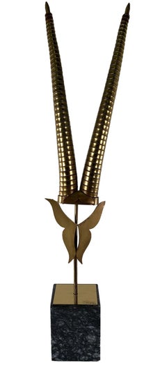 American Modern Brass Animal Horn Sculpture, Curtis Jere