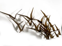 American Modern Brass Wall Sculpture, Flying Birds, Curtis Jere