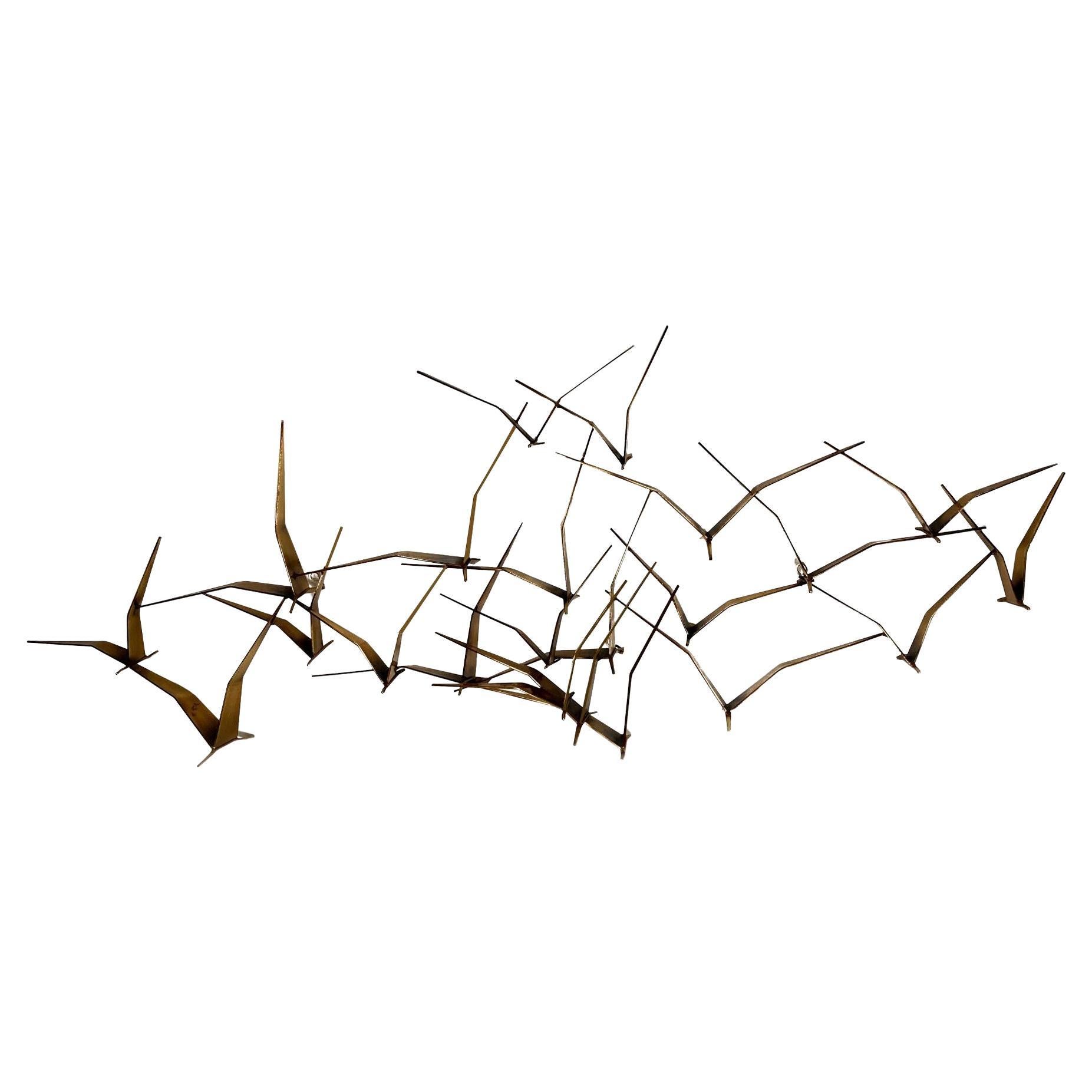 American Modern Brass Wall Sculpture, Flying Birds, Curtis Jere For Sale