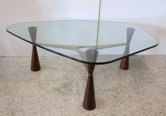 American Modern Brass /Wood/Glass Coffee Table, Edward Wormley for Dunbar