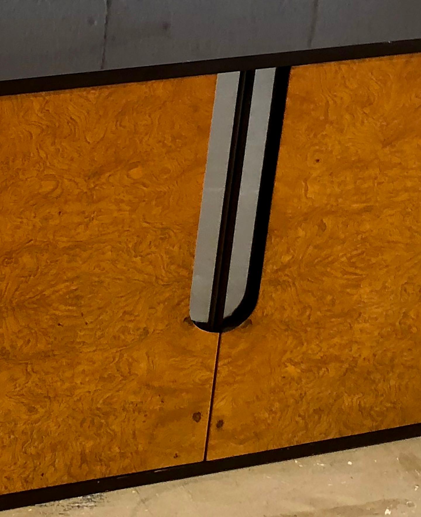 American Modern Burlwood, Black Lacquer and Chrome Credenza, Pace Collection For Sale 2