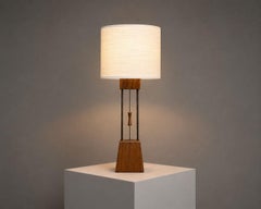 American Modern, Cage Form Table Lamp, Walnut, Brass, USA, 1960s