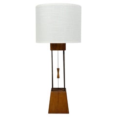 American Modern, Cage Form Table Lamp, Walnut, Brass, USA, 1960s