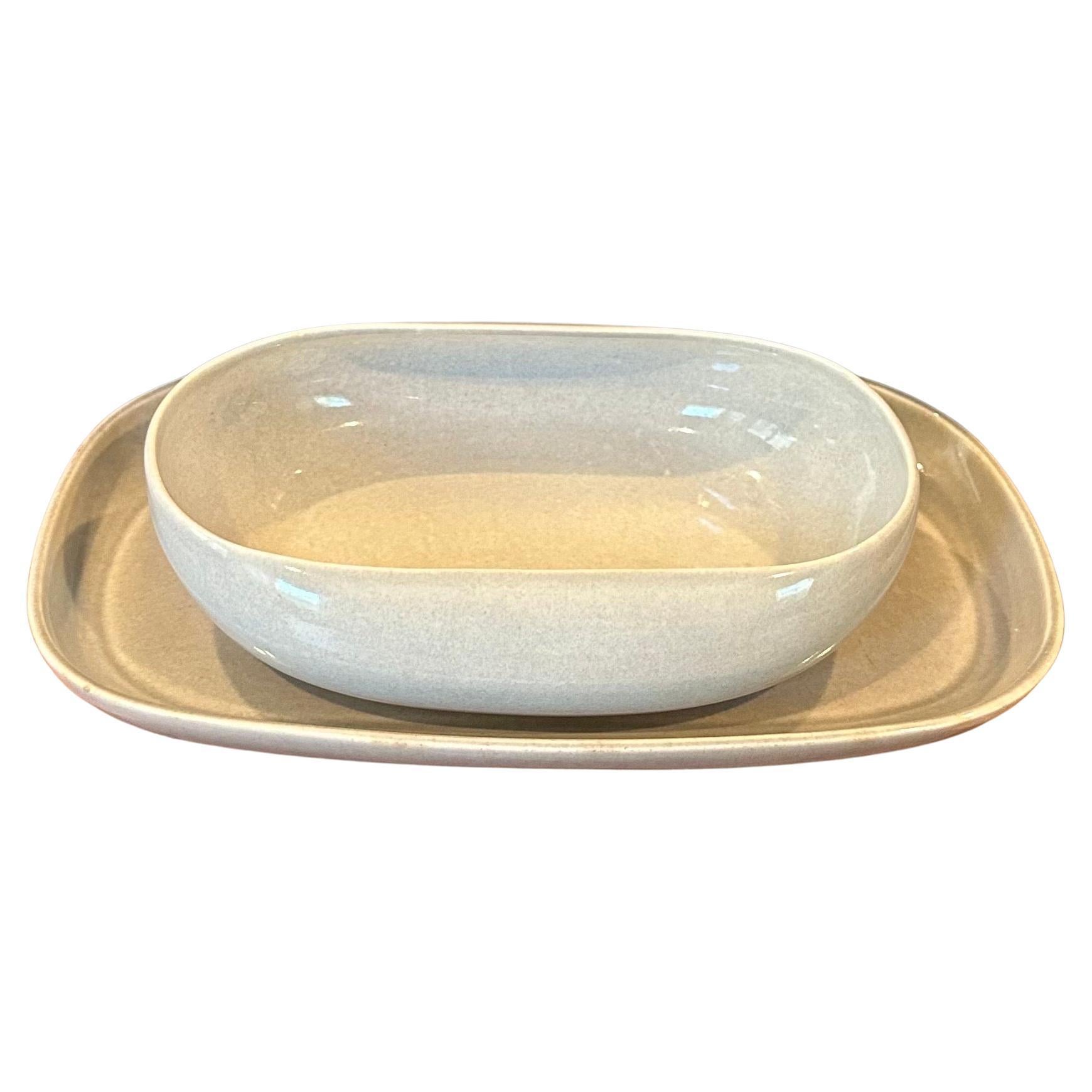 Glazed American Modern Ceramic Bowl and Tray by Russel Wright for Steubenville Pottery For Sale