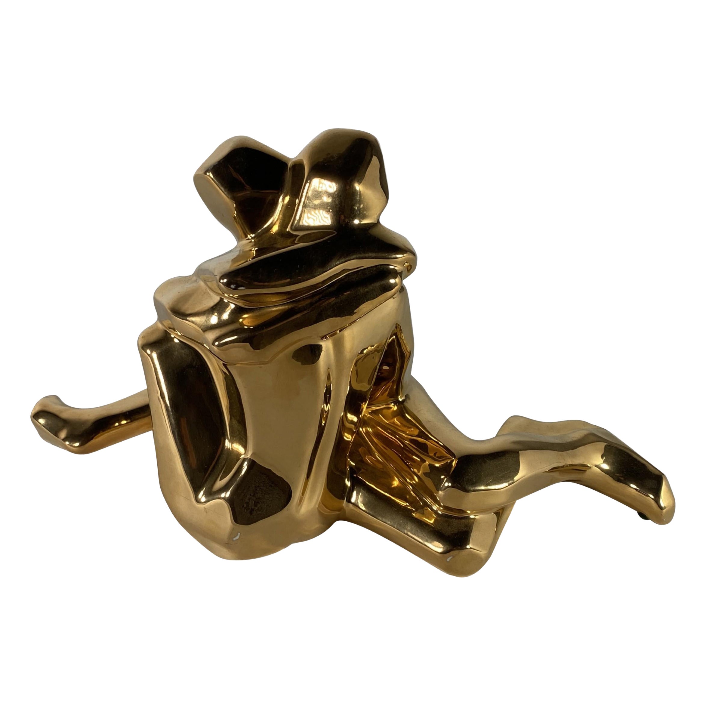American Modern Ceramic Gold Glazed, Embracing Couple, Jaru