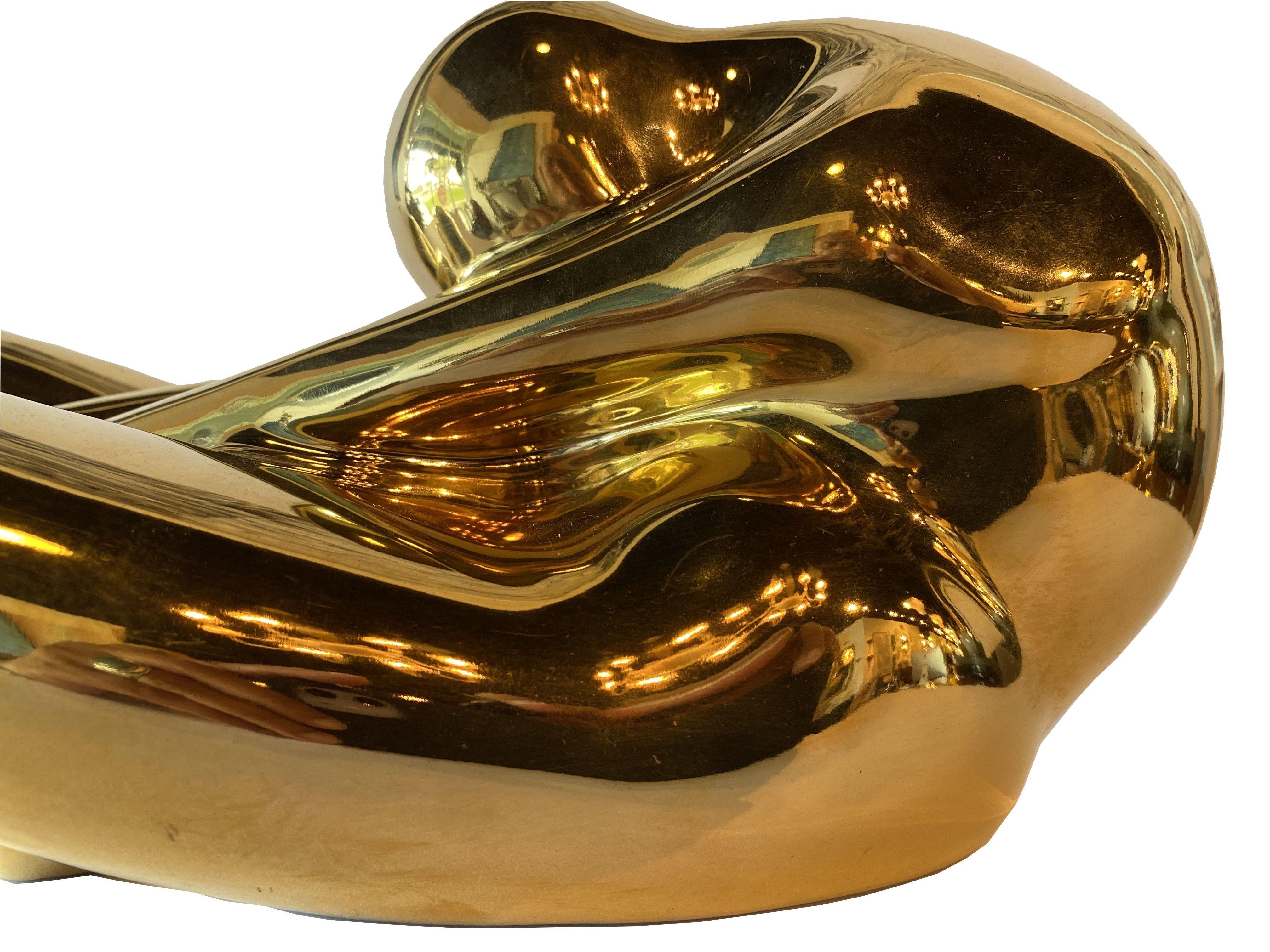 Late 20th Century American Modern Ceramic Gold Glazed, Meditation Figure, Jaru For Sale